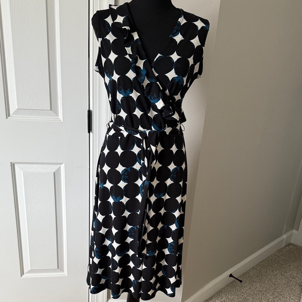 Leota Black, White, and Blue Geometric Dress